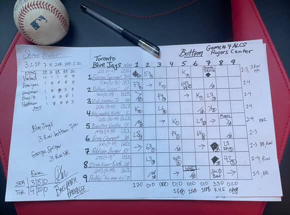 Dan's Scorecard - 2025 ALCS Game #7 Mariners v. Blue Jays 10/20 - 1/1